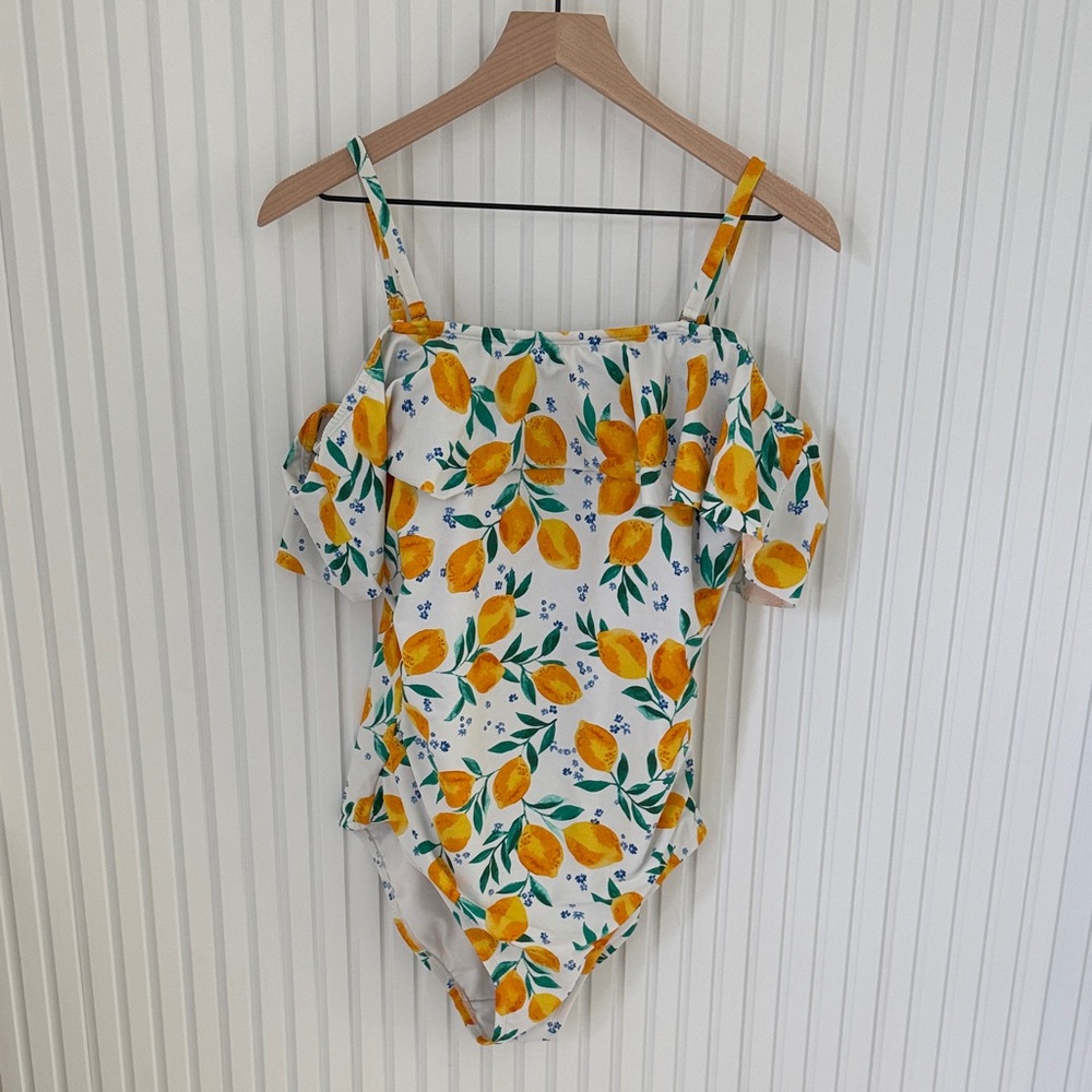 Lemon Print Off-Shoulder Swimsuit